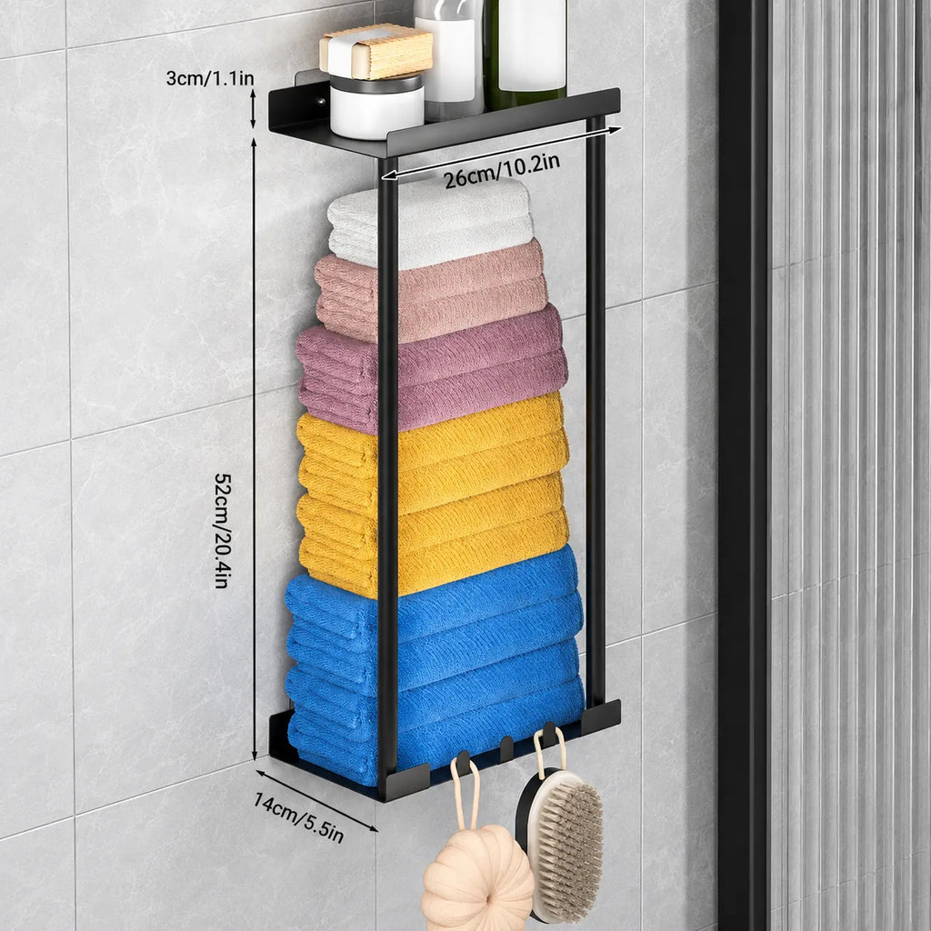 Wall-Mounted Towel Organizer with Top Shelf & 3 Hooks