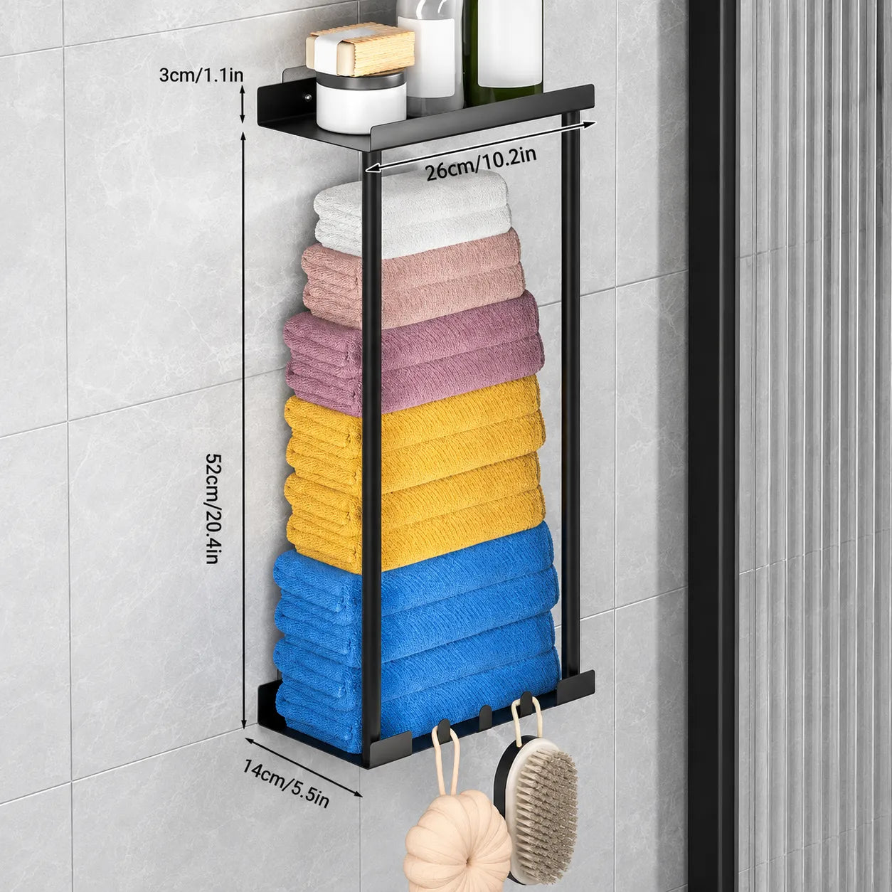 Wall-Mounted Towel Organizer with Top Shelf & 3 Hooks