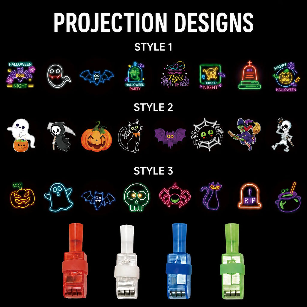 Spooky Beam Halloween Finger Projector Lights — 4-Piece Party Favor Set