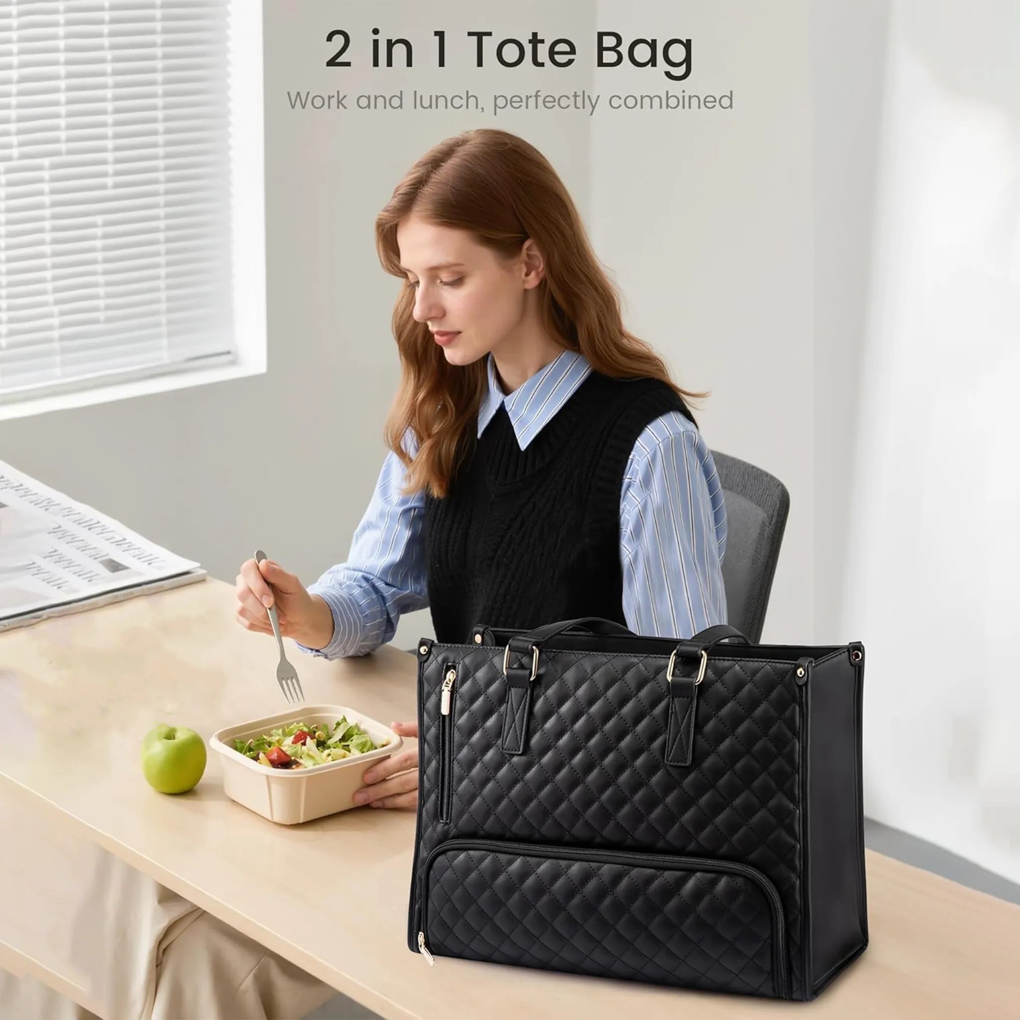 🖤Large capacity insulated handbag, can hold a laptop and lunchbox