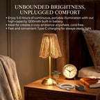 🌿Cordless Rattan Table Lamp – Rechargeable Boho LED Bedside Lamp
