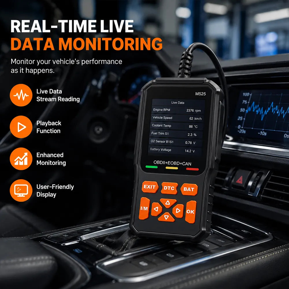 🔧M525 OBD2 Scanner – Advanced Engine Diagnostic Tool with Battery Test & Live Data