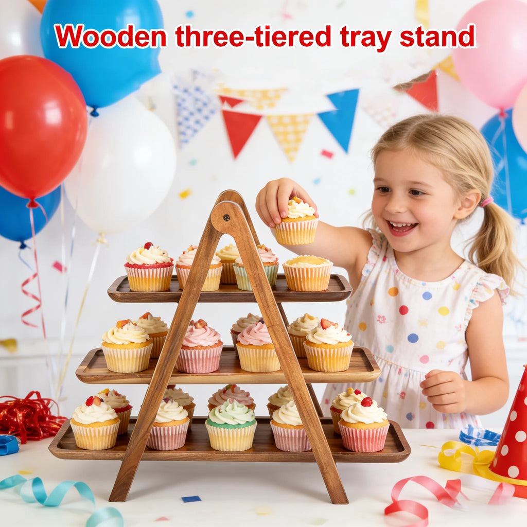 🌿 Wooden three-tiered tray stand