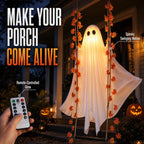 Light-Up Swinging Ghost with Maple Leaves & Remote-Controlled LED
