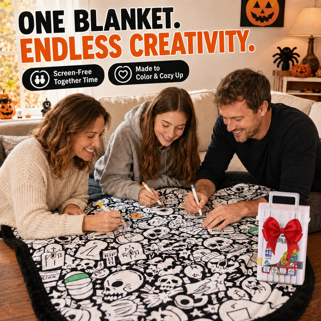 Halloween Coloring Blanket Kit with 48 Markers