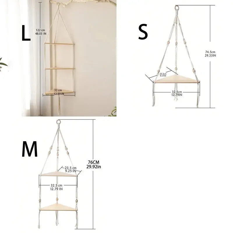 🌿 Boho Wooden Wall Mount Triangle Storage Rack