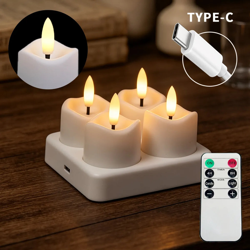 Rechargeable Flameless Candle Set with Charging Base & Remote