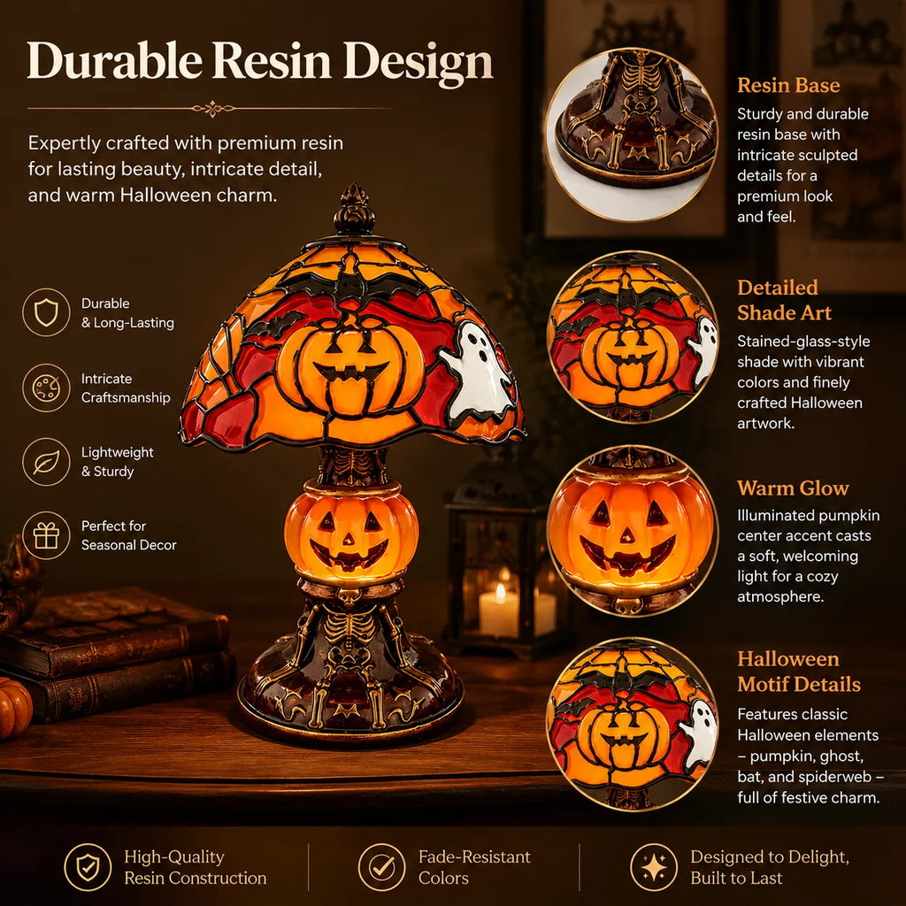Cozy Halloween Glow Stained-Glass-Style Table Lamp