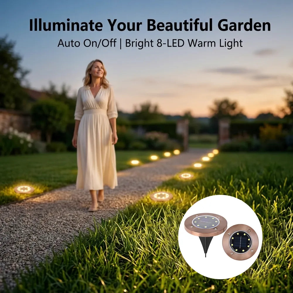 🌙 Solar Ground Lights – 8 LED Outdoor Disk Lights