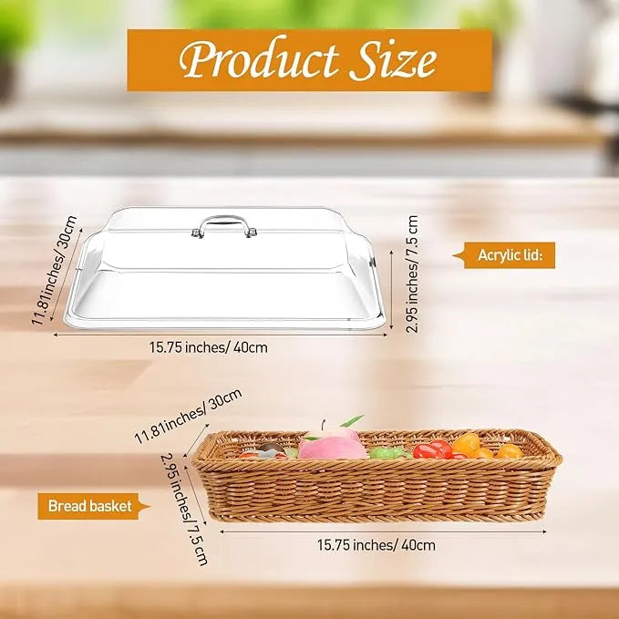 ✅ Large Handwoven Rattan-Style Bread Basket with Clear Acrylic Lid