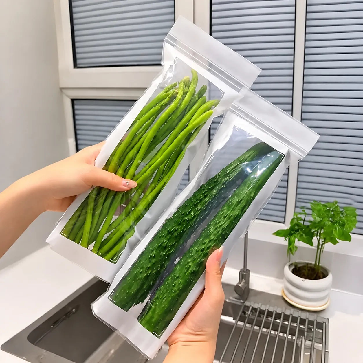 Double-Rib Fresh-Lock Vegetable Storage Bags