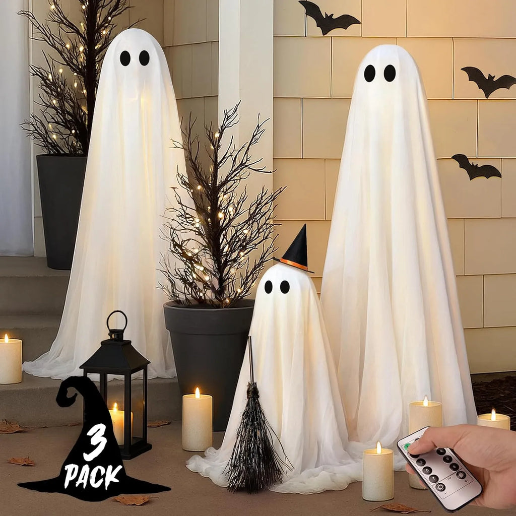 3-Piece Light-Up Standing Ghost Decorations with Remote