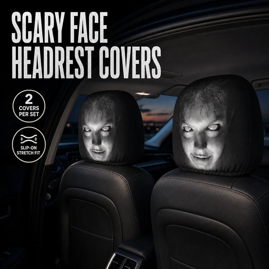 Scary Face Car Headrest Covers — 3 Slip-On Horror Designs
