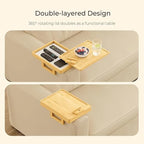 Adjustable Couch Armrest Tray Table with 360° Rotating Stand & Hidden Storage