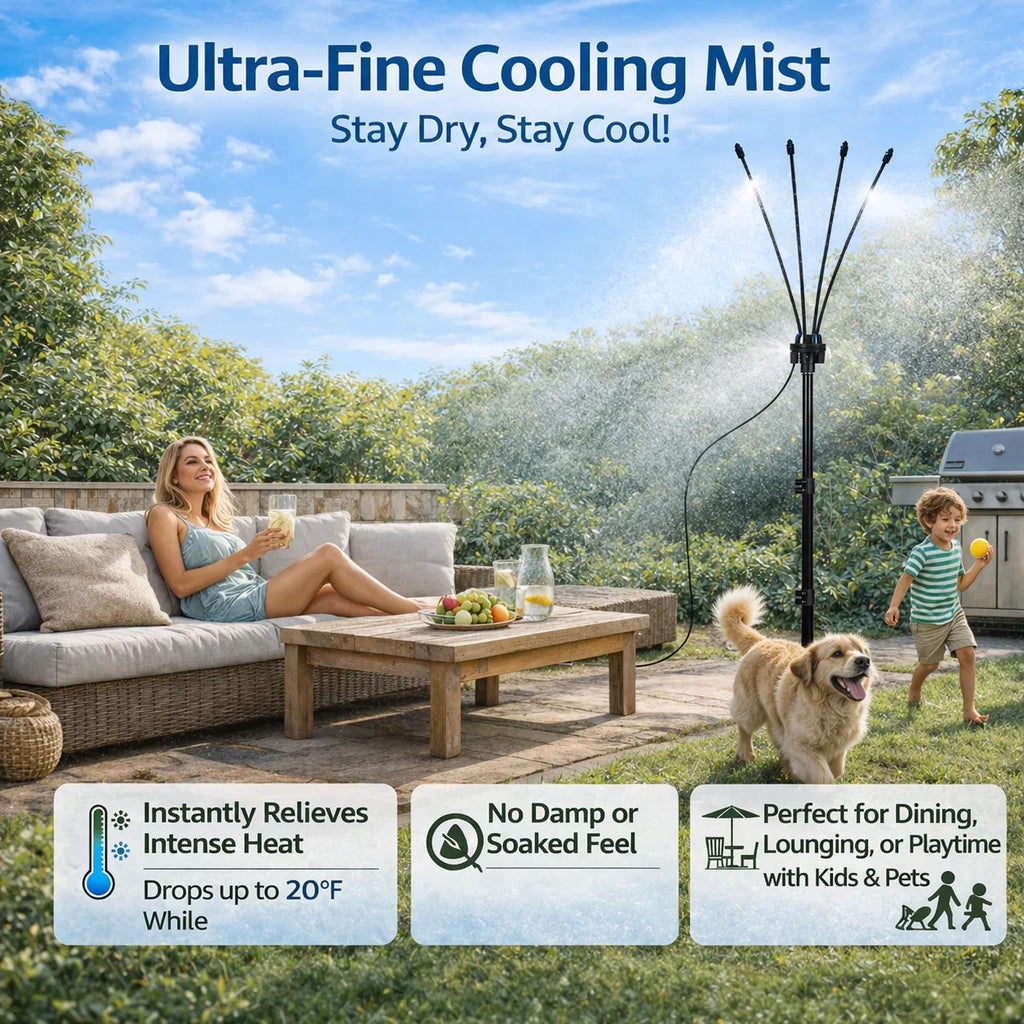 🌡 Portable Misting System – Cools by 20°F, No Electricity Needed 💧