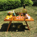 🍷 Portable Bamboo Picnic Table with Wine Glass Holders