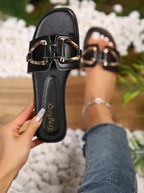 New Arrival: Women's Slip-On Flat Sandals with Metal Buckle – Perfect for Spring & Summer!