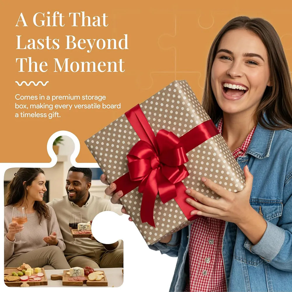 🧩 Acacia Wood Puzzle Charcuterie Board Set