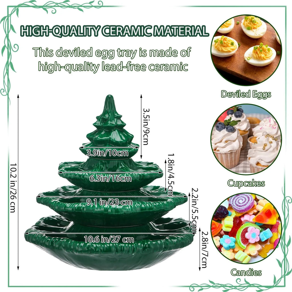 🎄 4-Tier Christmas Tree Shaped Deviled Egg Tray – Holds 26 Slots, Stackable Ceramic Serving Platter 🎄