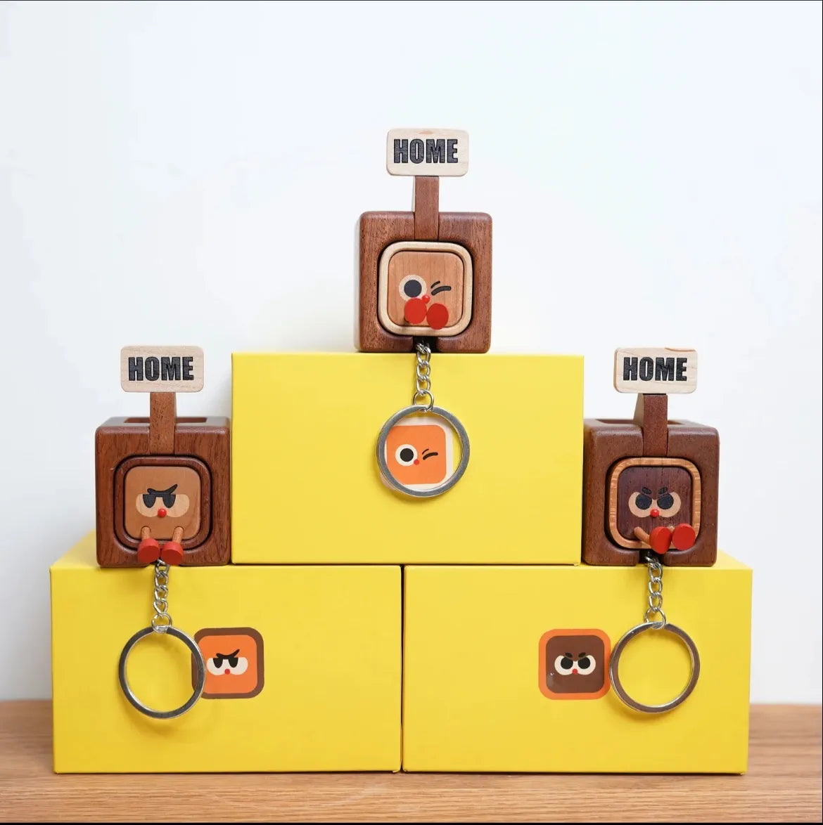 🏡 Home Tag Keychain Set — Solid Wood Key Holder & Wall Mount Hook