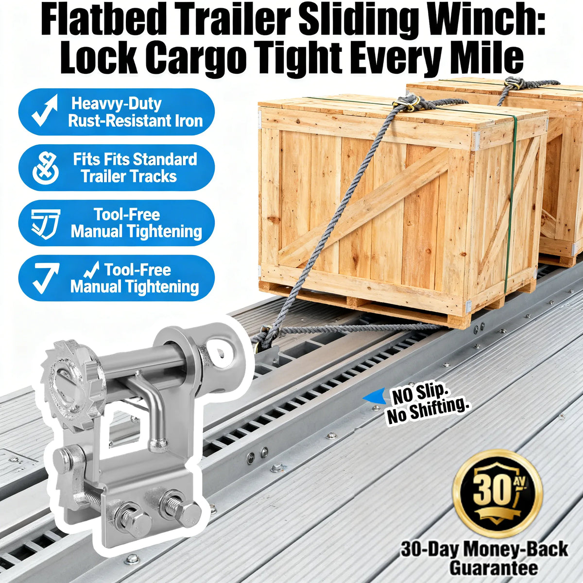 Sliding Winch for Flatbed Trailer – Heavy-Duty Cargo Securement Made Easy