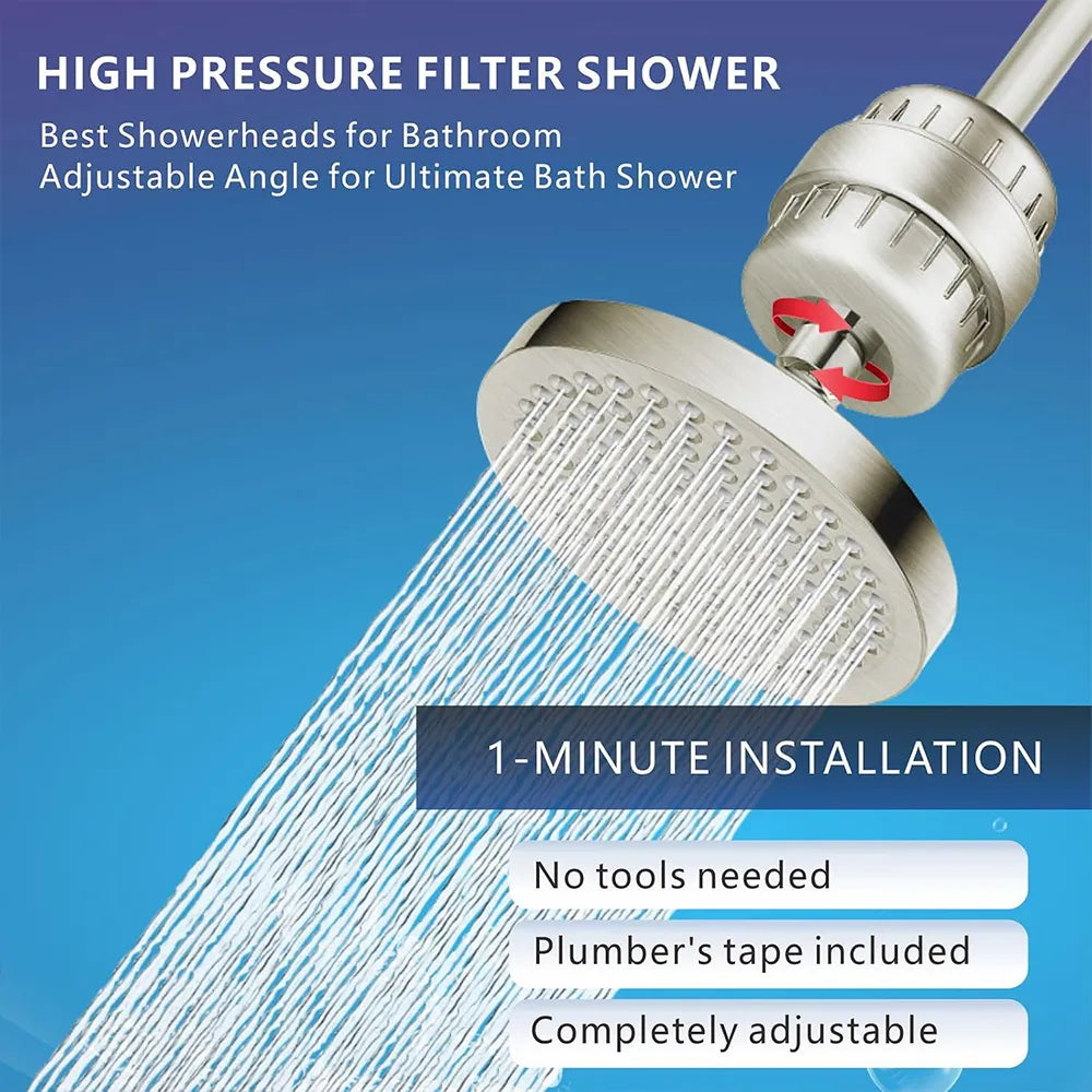 🚿 Premium 6" Rain Shower Filter Head Set