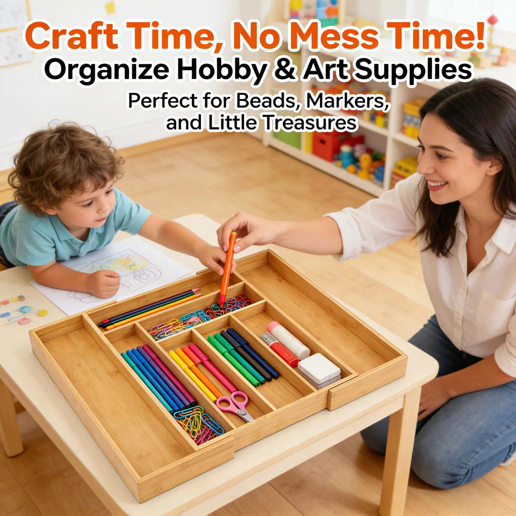 Expandable Bamboo Drawer Organizer – Versatile Compartment Storage🌿🗂️