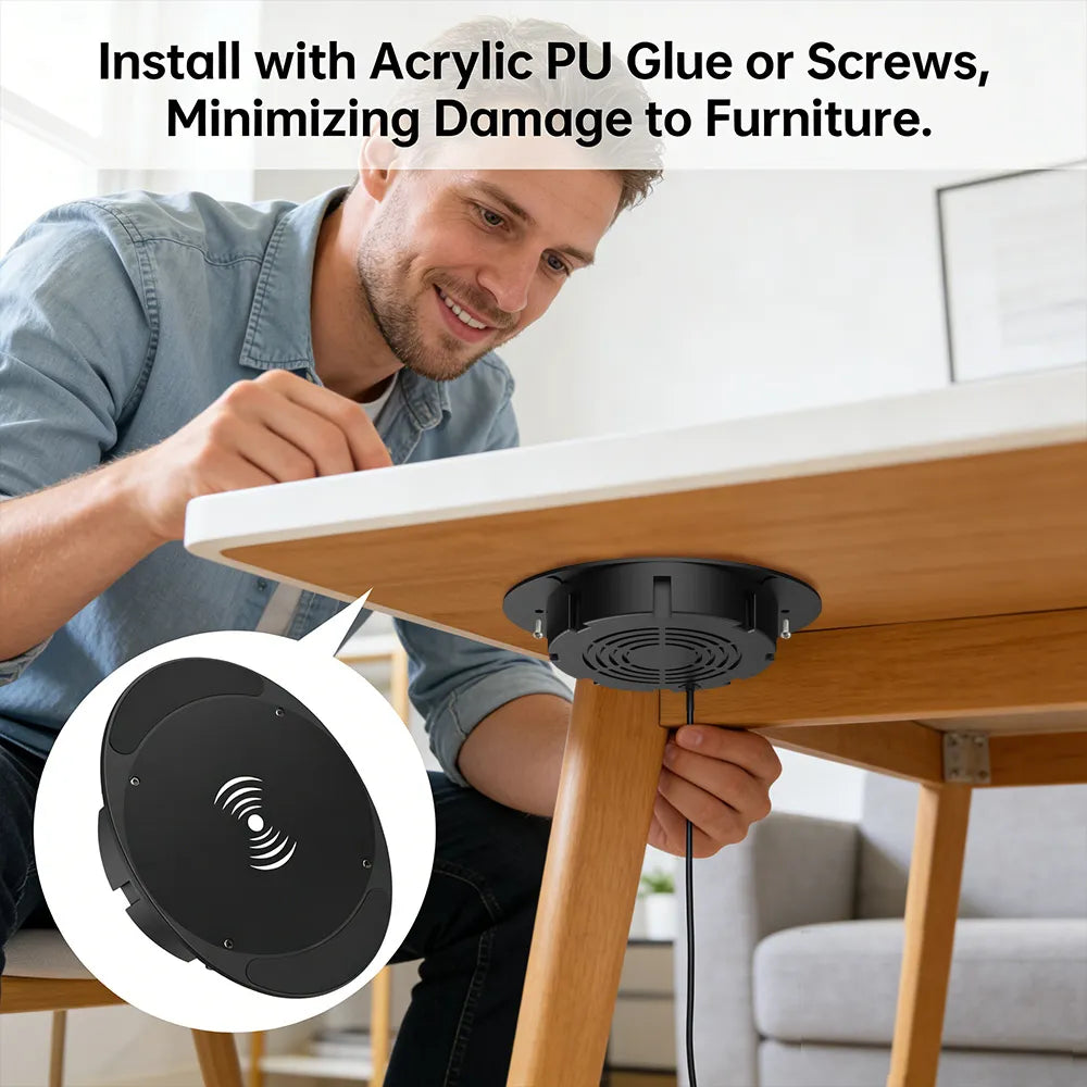 ⚡ Invisible Under-Desk Wireless Charger
