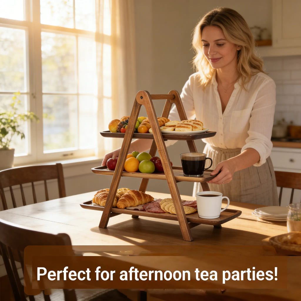 🌿 Wooden three-tiered tray stand