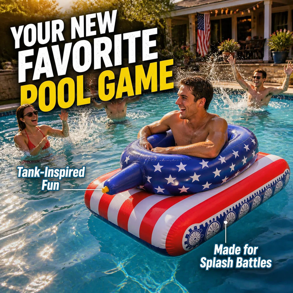 Patriotic Inflatable Pool Tank with Built-In Water Cannon