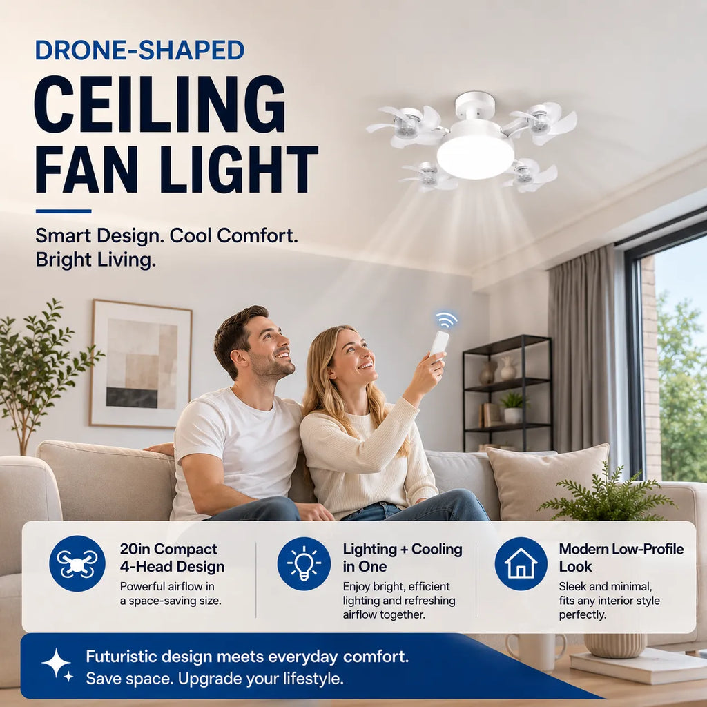 🚁 Drone-Shaped Ceiling Fan Light with Remote Control