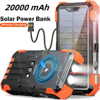 20000mAh Solar Power Bank with Wireless Charging, Dual Flashlights, Laser Pointer & 7-Device Output – Waterproof & Shockproof for Outdoor Use