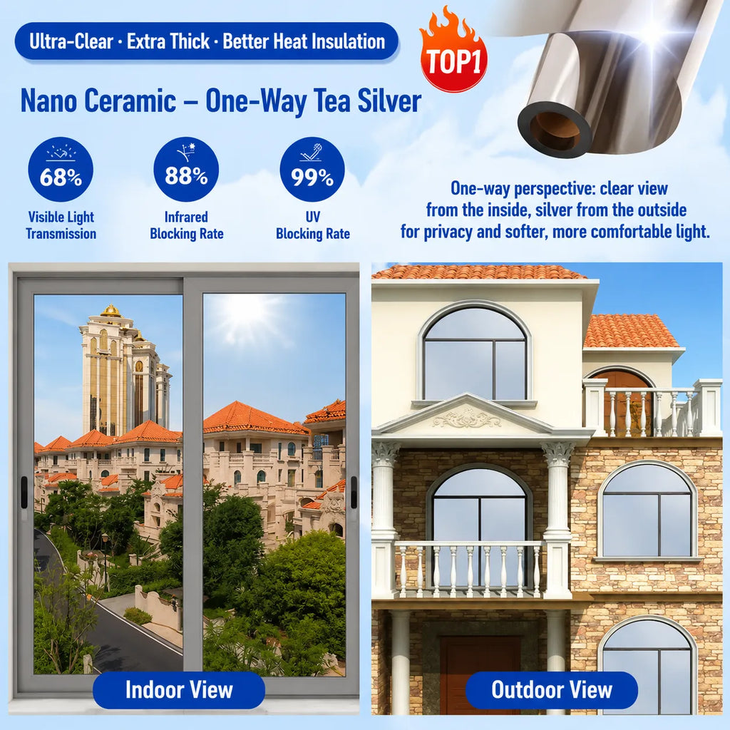 ☀️ One-Way Mirror Window Film – Heat Control & UV Protection