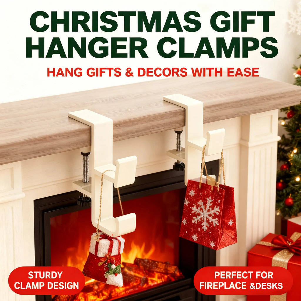 🎄Adjustable Christmas Fireplace Mantel Hooks – Heavy-Duty Stocking & Wreath Hanger Clamps for Holiday Decorations