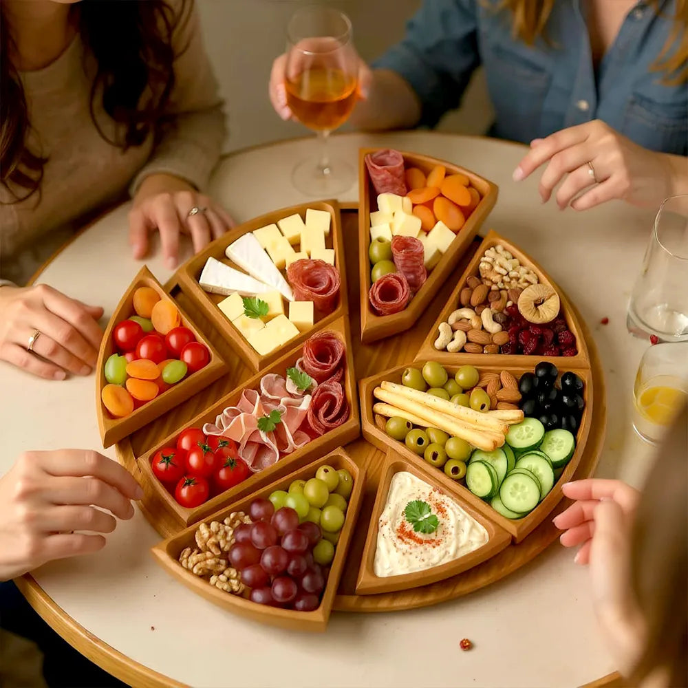 Wooden Serving Tray – 8-Compartment Puzzle Design