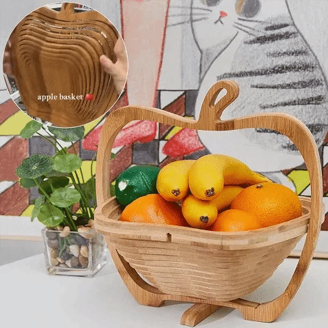 🍏 Foldable Bamboo Fruit Basket – Transform Your Kitchen with Style! 🍏