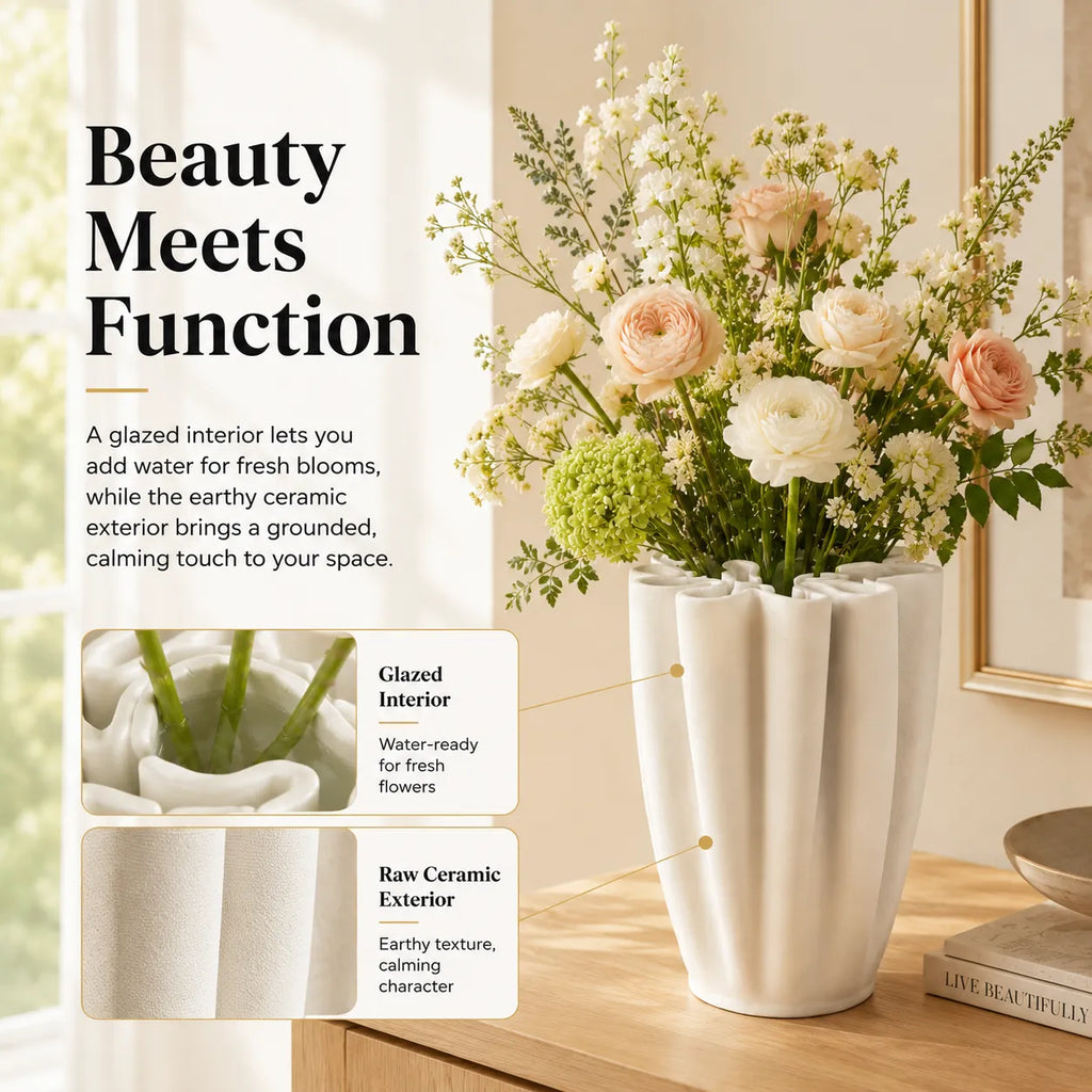 🌸Hand-Fired Ceramic Vase – Sculptural Maze-Top Flower Holder with Organic Texture