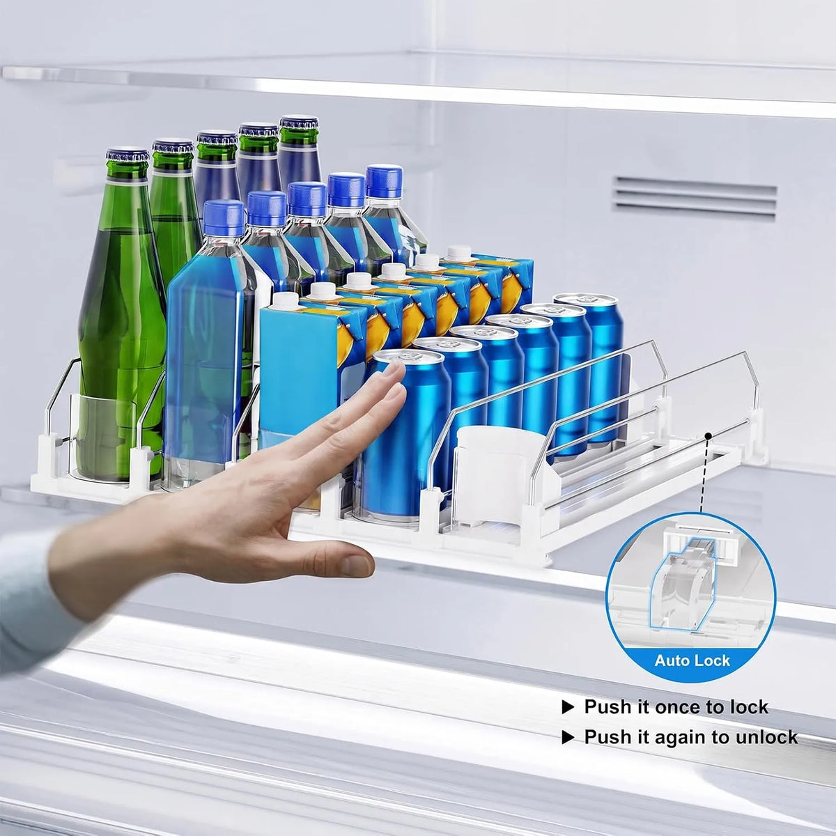Spring-Loaded Refrigerator Drink Organizer