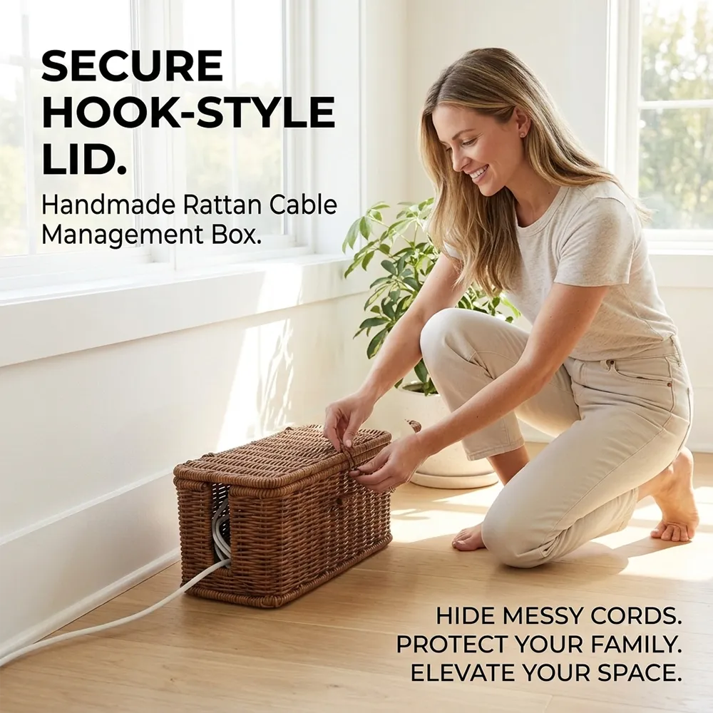 🧺 Handmade Rattan Cable Management Box