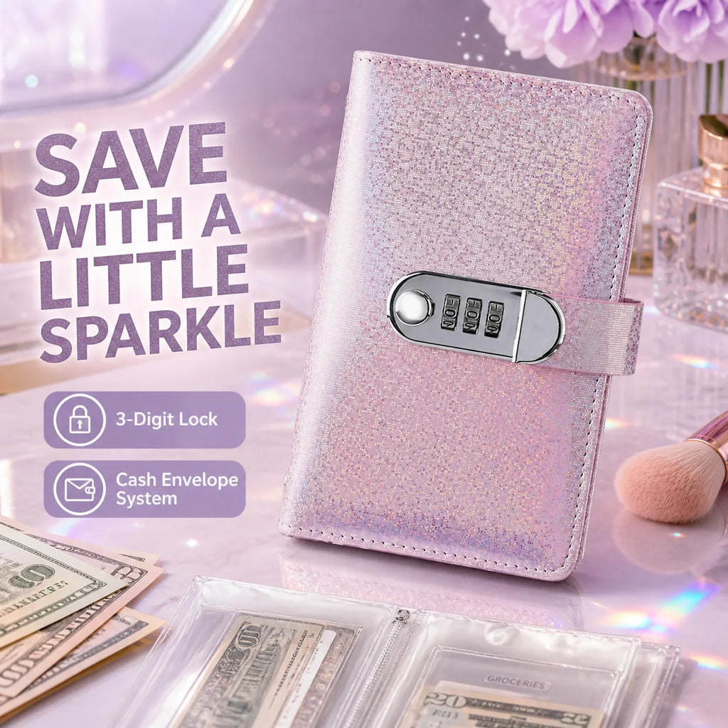 Holographic Glitter Locking Cash Savings Binder