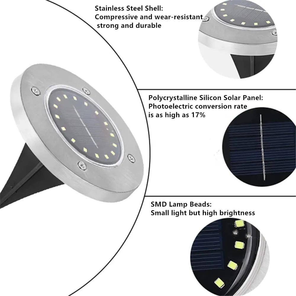 🌙 Solar Ground Lights – 8 LED Outdoor Disk Lights