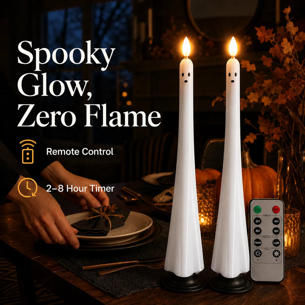 Flameless Ghost Taper Candles with Remote & Timer