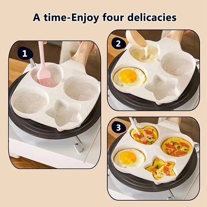 🍳 4-Hole Non-Stick Egg Frying Pan with Wooden Handle