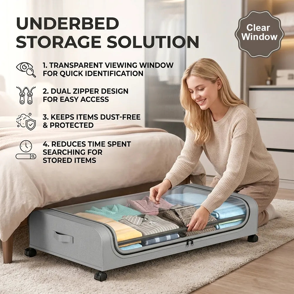 🛏️ Under Bed Storage with Wheels – Large Capacity Organizer Drawer