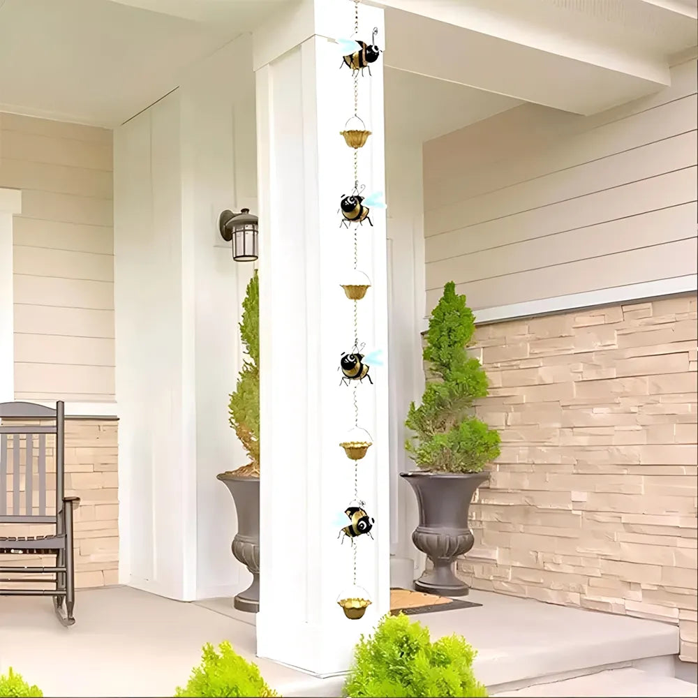 🐝 Whimsical Bee Rain Chain Decor – Hanging Bee Cup Rain Catcher for Gutters & Garden Décor