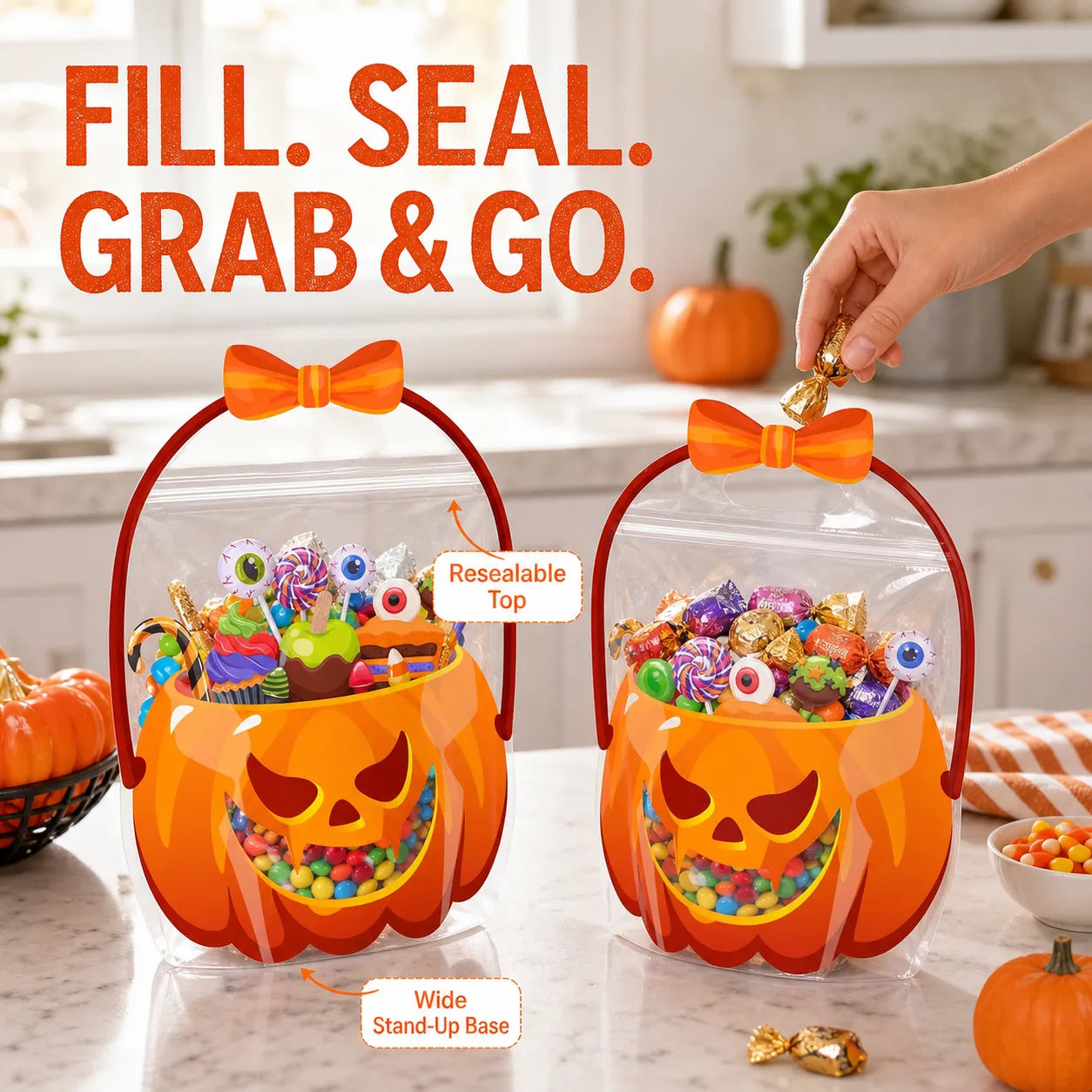 Stand-Up Pumpkin Trick-or-Treat Bag Set