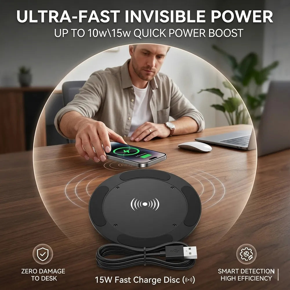 ⚡ Invisible Under-Desk Wireless Charger