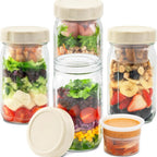 Layered Glass Salad Jar with Separate Dressing & Topping Cups