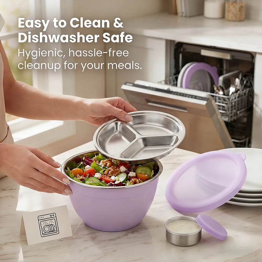 🥗 Stainless Steel Salad Bowl Set – Fresh Meals, Anytime Anywhere