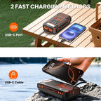 20000mAh Solar Power Bank with Foldable Panels, Wireless Charging & LED Flashlight